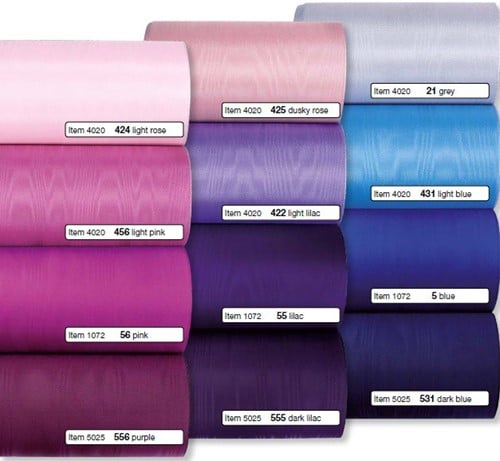 Lint 75 mm breed Moire rol 25 m -hotstamp om zelf te schrijven  4020-075-422-25 Lilapaars 
