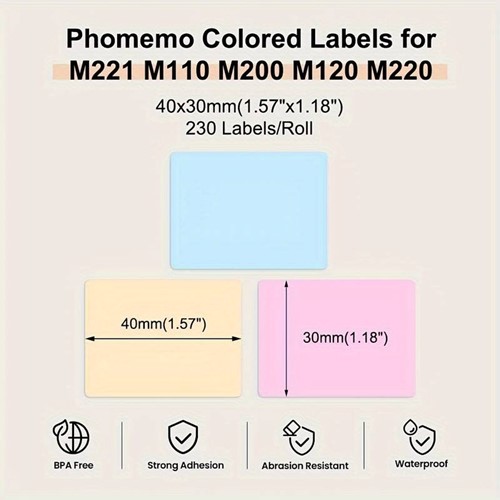 Thermische labels, PASTELROZE 40*30mm Stickers / rol 230labels tbv bv Phomemo M110. M220, M221