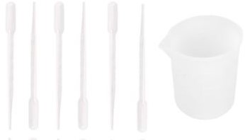 Siliconen Maatbeker Mengbekertje met tuitje en 5 pipetten ca. 100cc voor Epoxy Resin en andere hobby's