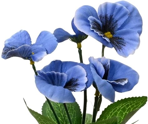 Viool Viooltje Zijden bloem Blauw Linksboven op foto, dia7.5cm H.18cm / stuk 