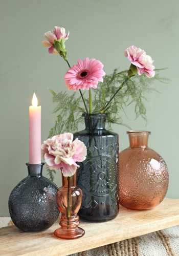 Gekleurd glazen fles Berlin Dark Blue  / stuk Grotere fles ook voor olielamp bottle Ø9cm  h. 21 cm