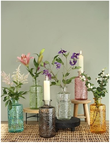 Gekleurd glazen fles Berlin Soft Pink / stuk Grotere fles ook voor olielamp bottle Ø9cm  h. 21 cm