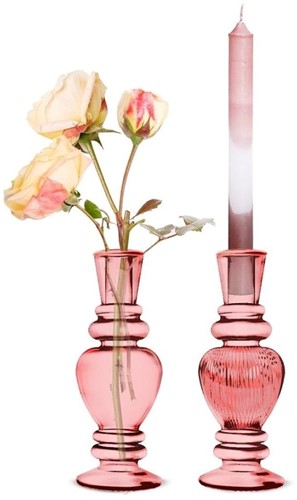 Gekleurd glazen flesje Venice vaasje, kandelaar Soft pink  / stuk 15.5cm hoog Ø5.7cm