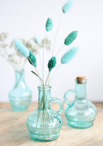 Gekleurd glazen flesje, vaasje, Lille Soft Blue / stuk h.10 Ø7cm