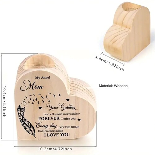 Houten hart voor waxine of kleine ledkaarsen My Angel Mom Persoonlijk aandenken