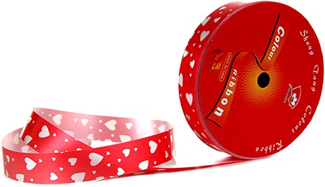 Poly Satijn lint Rood Zilver Hearts scheurlint 18 mm rol 20 yards