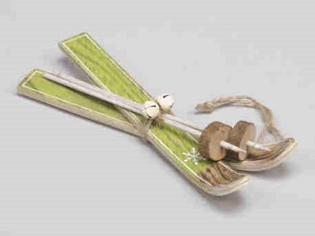 Houten Skieën Skiset Groen hanger 17 cm