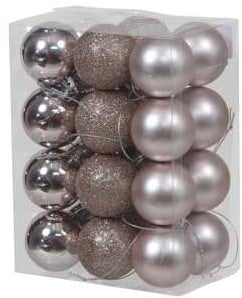 Kerstballen kunststof onbreekbaar Peach Mauve combi 4 cm 24 stuks