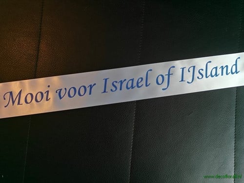 Bedrukt lint Ivory met Blauwe opdruk 45 mm 50 cm