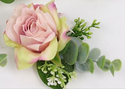 Luxe Polscorsage Zijden Roos Roze Groen met elastisch bandje passend bij 024593