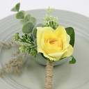 Luxe Corsage Zijden Roos Geel Groen Boutonnière op pinclip met speld passend bij 024597