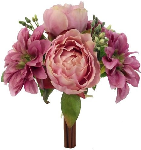 Handgebonden Zijden 30cm Pioen en Dahlia Mauve Low Budget Boeket Rozen