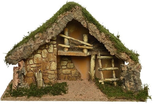 Kerststal MDF groot met schors en mos 50x22x31 cm per stuk