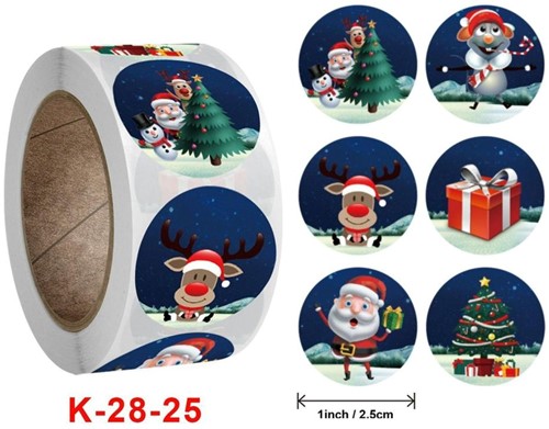 Sluitstickers Kerstetiketten Merry Christmas kerst rond etiket 2,5 cm rol 500 labels
