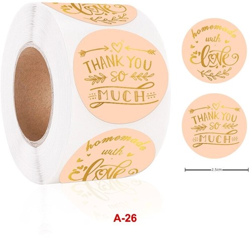 Sluitstickers Thank you So Much Rose Goud etiket rol 500 labels