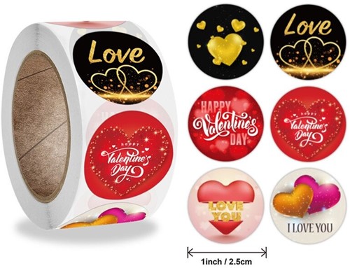 Sluitstickers Thema Happy Love Valentine etiket rol 500 labels
