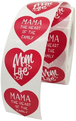 Sluitstickers Thema Mama Mother rode harten etiket rol 500 labels