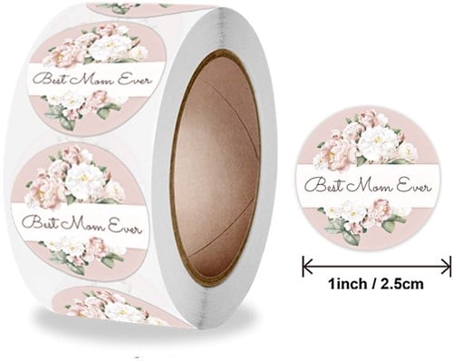 Sluitstickers Best mom ever rond etiket 2,5 cm rol 500 labels