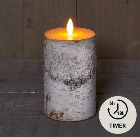 LEDkaars Berkenschors Wit 3D Flame Moving Flame Anna's Collection met timer 7,5x12,5 cm per stuk