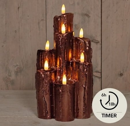 LEDkaarsenset Brons Wax Dripped Druipkaarsen Anna's Collection met timer 15,5x25,5 cm 7 stuks