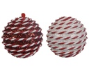 Kerstballen 8 cm Rood-Wit Candy cane motief set van 2