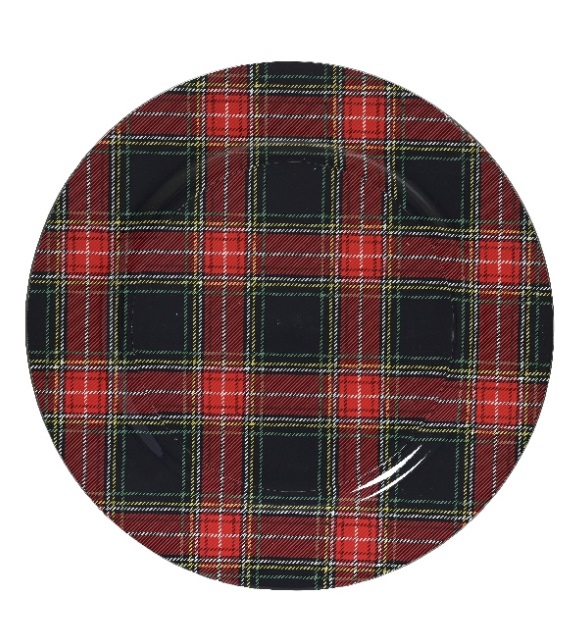 Onderbord Tartan Schotse ruit donker blok 33 cm rond kunststof