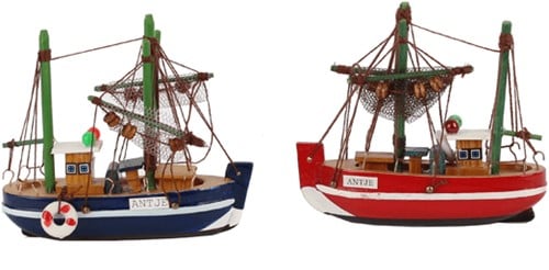 [A-018900] Vissersboot Antje Blauw Maritiem 10,5 cm + Zeilbootje 11x3x9,5 cm