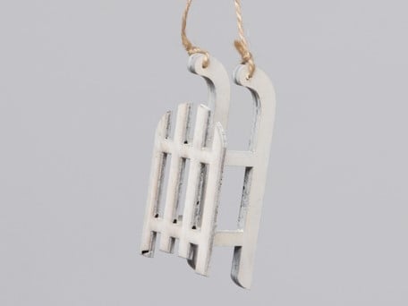 [A-012726] Houten 4 sleetjes 9 cm hangers kerstdecoratie White Wash 9 cm