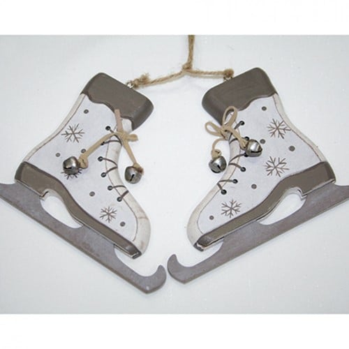 [A-014631] Houten Schaatsen XL Wit 12x10 cm (20 cm)