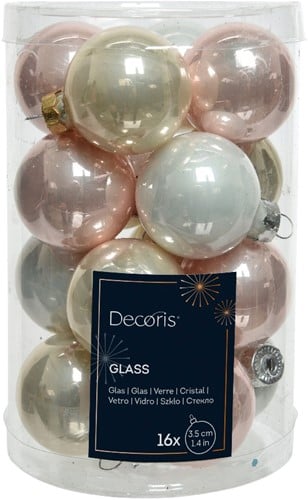 [A-027069] Kerstballen Glas Zachtroze Glans 3.5 cm koker 16 stuks