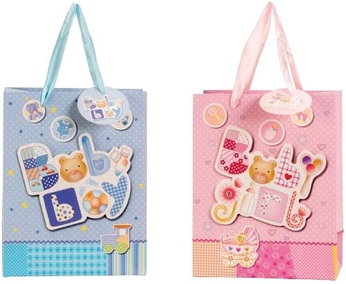 [A-023574] Geschenktasje Baby met glitter + applicatie 2 assorti stuks