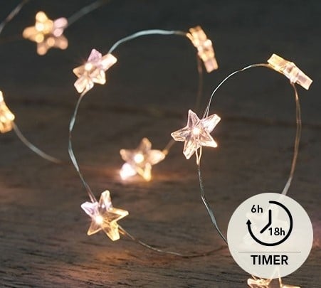 [A-022416] LED Verlichting BOT Zilverdraad Ster Warmwit timer 20 lampjes 1 meter