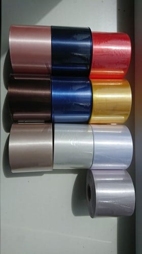 [A-017384] Bedrukt lint Oranje met Zwarte opdruk 45 mm 50 cm