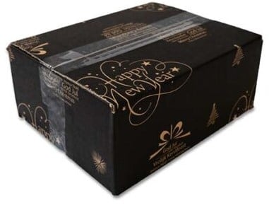 [A-025034] Kerstdoos M Kerstbal Zwart-Bruin dubbel golf 350x200x150 mm