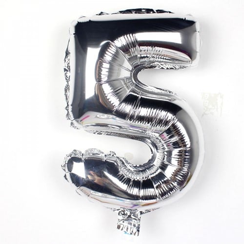 [A-016964] Folieballon met stok Cijfer 4 Zilver 34 cm