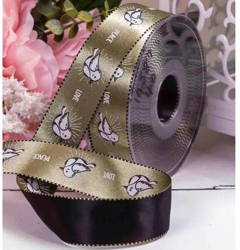 [A-027422] Lint Glanzend Chiq Love Peace Duiven Antique Goud 20 m