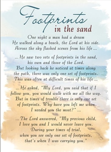 [A-023645] Rouwkaart herdenkingskaart Footprints in the Sand 16.5 x 12 cm 