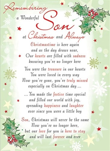 [A-023655] Rouwkaart herdenkingskaart A Wonderful Son Christmas & Always 16.5 x 12 cm 