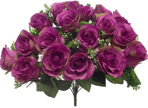 [A-015983] Rouwboeket Zijden Roos Purple Grote Rozen met gips 40 cm