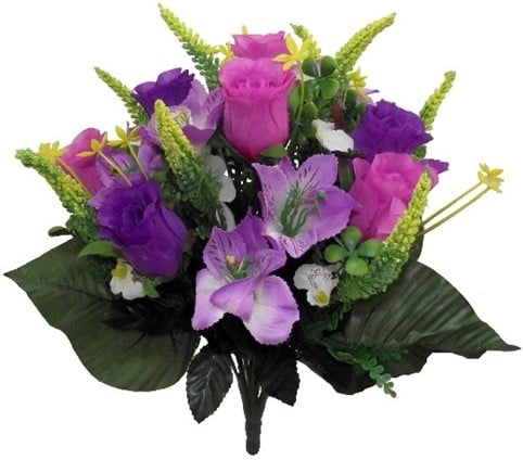 [A-023777] Zijden Boeket Rozen en Alstroemeria Mixed Astilbe Lila/Purple 41 cm