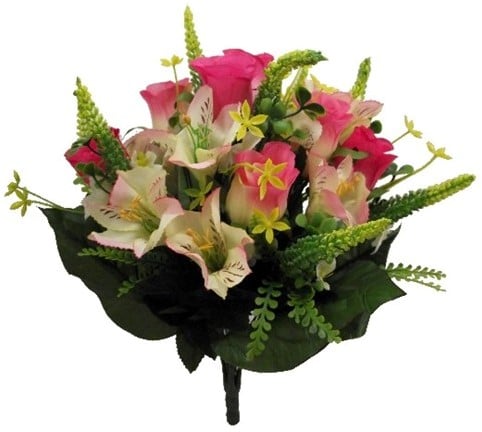 [A-024546] Zijden Boeket Rozen en Alstroemeria Mixed Astilbe Pink/Cream 41 cm