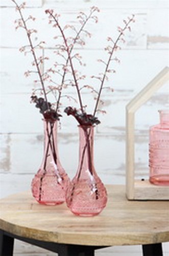 [A-022855] Gekleurd Glazen Flesje Paris Soft Roze Ø7,5 cm H15,8 cm per stuk