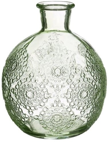 [A-025955] Gekleurd Glazen Flesje Bologna Vaasje Kandelaar Soft Groen Ø9,5 cm H12 cm per stuk