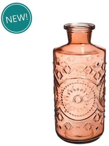 [A-026057] Gekleurde Glazen Fles Berlin Mahogany ook geschikt als olielamp Ø9 cm H21 cm per stuk