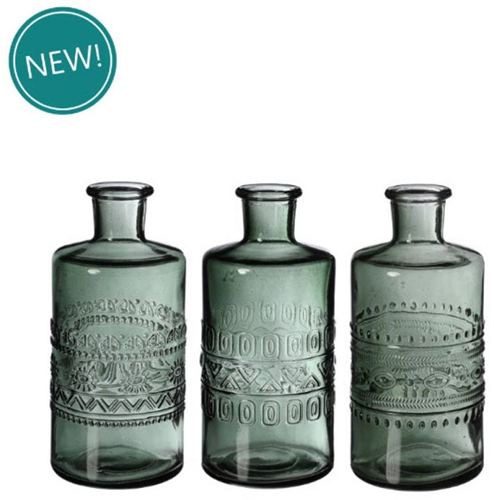 [A-026071] Gekleurd Glazen Flesje Porto Dark Groen Ø7,5 cm H14,5 cm per stuk