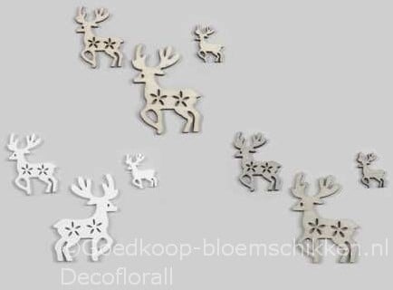 [A-016162] Houten Rendieren Grijs C 3/5/7 cm box 15 stuks