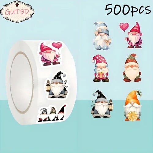 [A-027285] Sluitstickers Kerstetiketten Santa trol gnome rond etiket 2,5 cm rol 500 labels