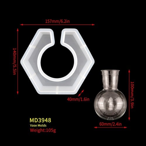 [A-024299] Siliconenmal Zeshoekig MD3948 met bolvaasje Epoxy resin 16 cm per stuk