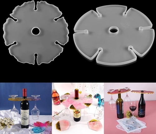 [A-024427] Siliconenmal Wijnrek voor fles en 6 glazen Epoxy resin 16 cm per stuk