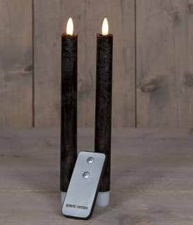 [A-025697] LEDkaars 3D Flame Candle Rustiek Zwart Anna's Collection met afstandsbediening D 2,5 H 23 cm 2 stuks